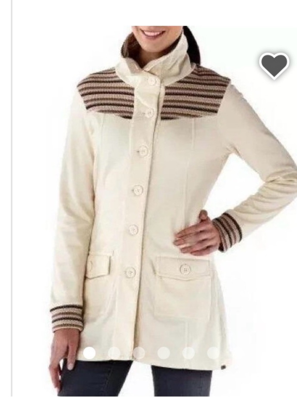Prana Cream Button-Front Women's Coat with knit Yoke